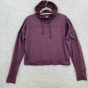 Reebok Cropped Shirt Womens Medium Purple Hooded Pullover Long Sleeve Activewear
